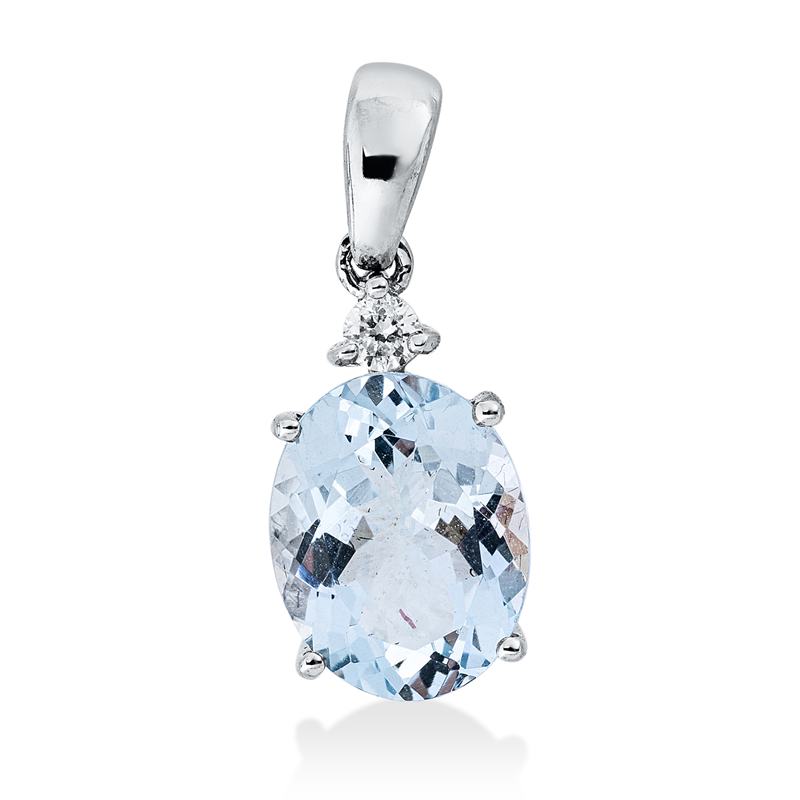 Anhänger 18 kt WG, mit Öse, 1 Brill. 0,04 ct, F-si, 1 Aquamarin 1,62 ct blau