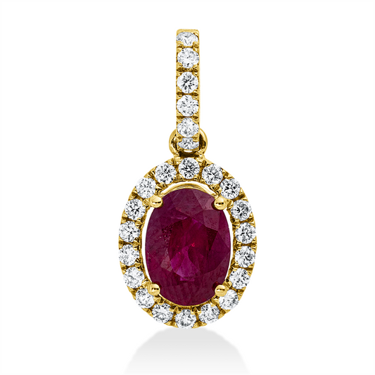 Anhänger 18 kt GG, mit Öse, 24 Brill. 0,20 ct, TW-si, 1 Rubin 1,01 ct rot