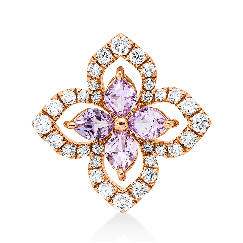 Anhänger 18 kt RG, 32 Brill. 0,22 ct, TW-si, 4 Saphire 0,36 ct pink
