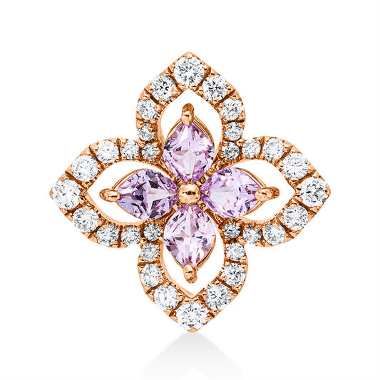 Anhänger 18 kt RG, 32 Brill. 0,22 ct, TW-si, 4 Saphire 0,36 ct pink