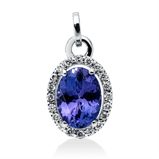 Anhänger 18 kt WG, mit Öse, 20 Brill. 0,10 ct, F-si, 1 Tansanit 1,11 ct blau