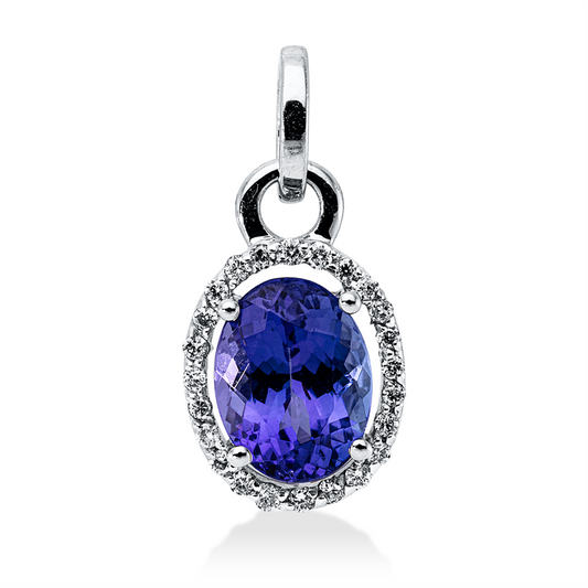 Anhänger 18 kt WG, mit Öse, 24 Brill. 0,12 ct, F-si, 1 Tansanit 1,50 ct blau