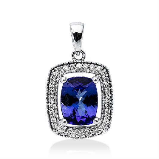 Anhänger 18 kt WG, mit Öse, 32 Brill. 0,17 ct, F-si, 1 Tansanit 2,13 ct blau