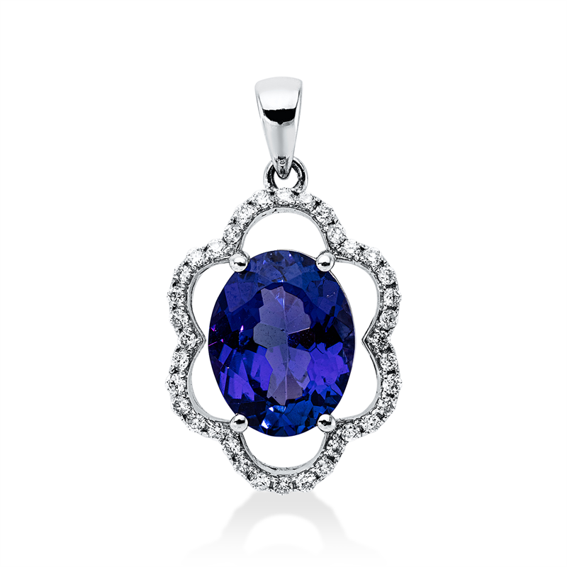 Anhänger 18 kt WG, mit Öse, 36 Brill. 0,19 ct, F-si, 1 Tansanit 2,33 ct blau