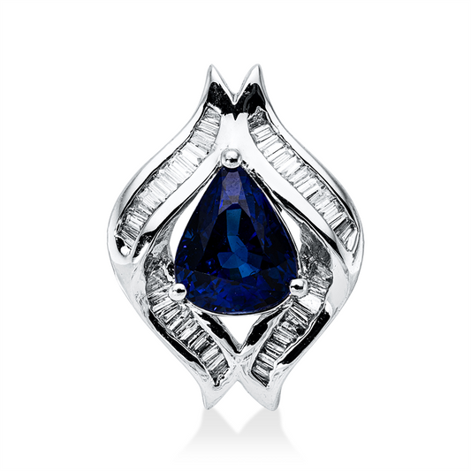 Anhänger 18 kt WG, 38 Trap. 0,36 ct, F-si, 1 Saphir 2,47 ct blau