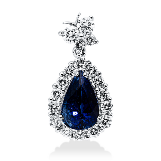 Anhänger 18 kt WG, mit Öse, 18 Brill. 0,66 ct, W-si, 1 Saphir 2,01 ct blau