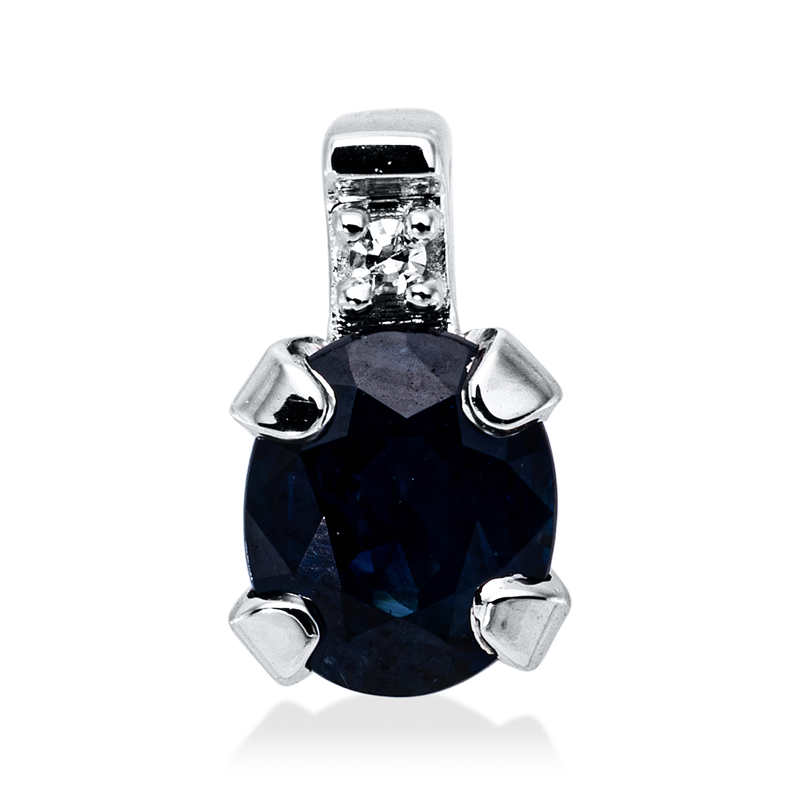 Anhänger 18 kt WG, 1 Dia. 0,01 ct, TW-si, 1 Saphir 0,45 ct blau