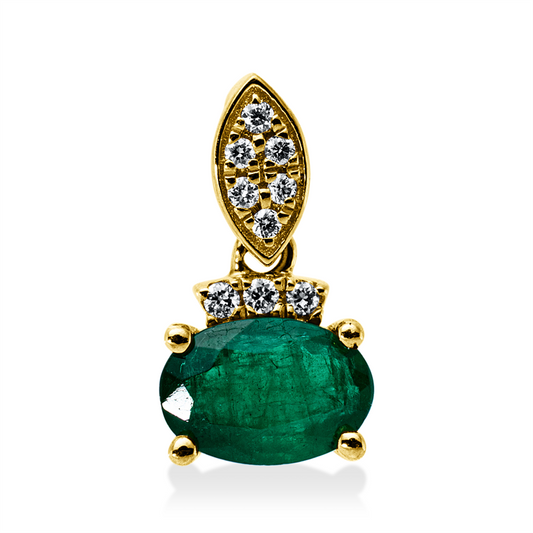 Anhänger 18 kt GG, mit Öse, 9 Brill. 0,03 ct, TW-pi, 1 Smaragd 0,39 ct grün