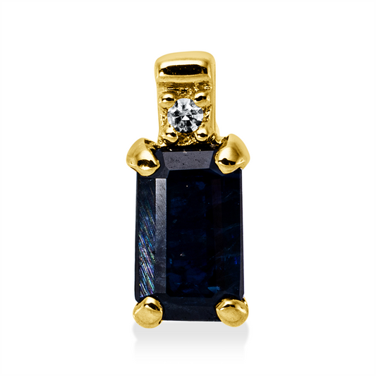 Anhänger 18 kt GG, 1 Dia. 0,01 ct, TW-si, 1 Saphir 0,34 ct blau