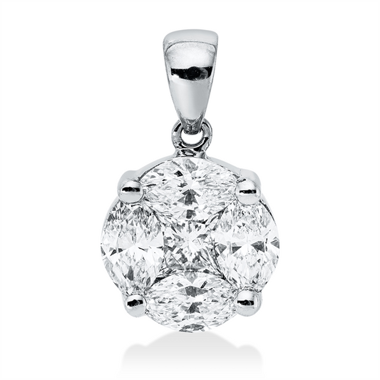 Anhänger 18 kt WG, mit Öse, 1 Princ. 0,31 ct, TW-si, 4 Nav. 0,96 ct, TW-si