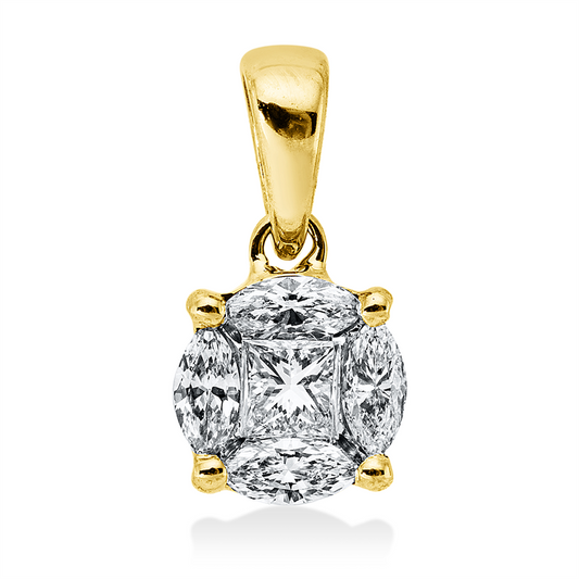 Anhänger 18 kt GG, mit Öse, 1 Princ. 0,08 ct, TW-si, 4 Nav. 0,14 ct, TW-si