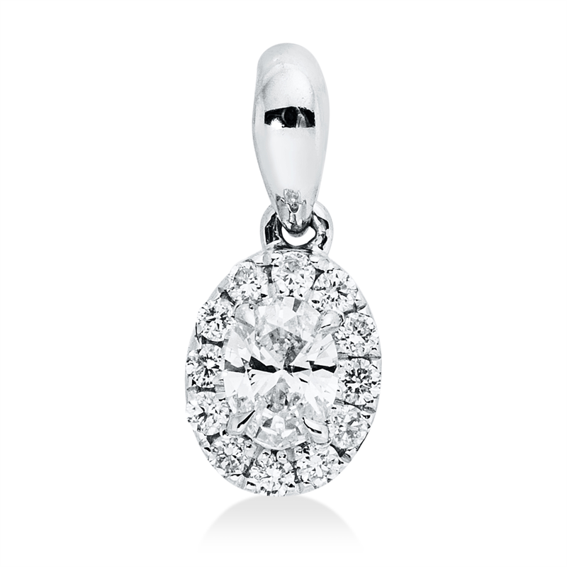Anhänger 18 kt WG, 1 Oval 0,06 ct, TW-si, 12 Brill. 0,04 ct, TW-si