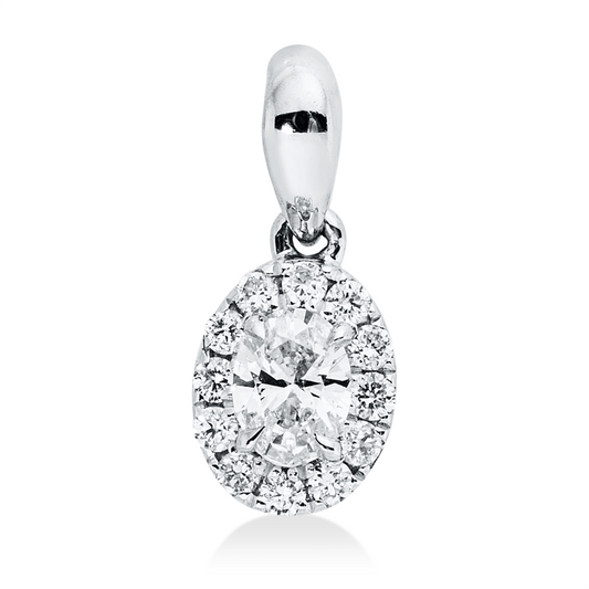 Anhänger 18 kt WG, 1 Oval 0,06 ct, TW-si, 12 Brill. 0,04 ct, TW-si