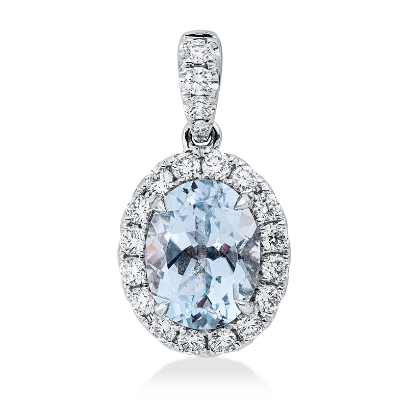 Anhänger 18 kt WG, mit Öse, 20 Brill. 0,41 ct, TW-si, 1 Aquamarin 1,78 ct blau