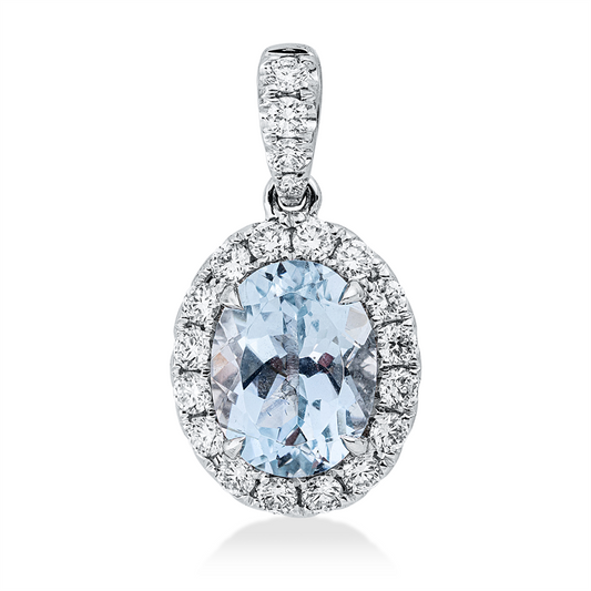 Anhänger 18 kt WG, mit Öse, 20 Brill. 0,41 ct, TW-si, 1 Aquamarin 1,78 ct blau