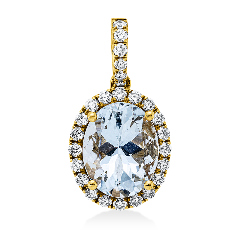Anhänger 18 kt GG, mit Öse, 26 Brill. 0,37 ct, TW-si, 1 Aquamarin 2,32 ct blau