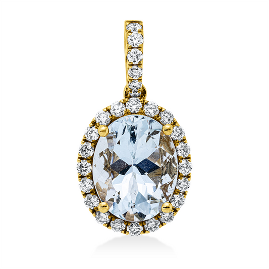 Anhänger 18 kt GG, mit Öse, 26 Brill. 0,37 ct, TW-si, 1 Aquamarin 2,32 ct blau