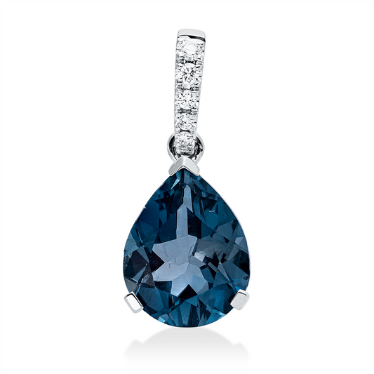 Anhänger 18 kt WG, mit Öse, 5 Brill. 0,06 ct, TW-si, 1 Topas 3,00 ct Lond. blue