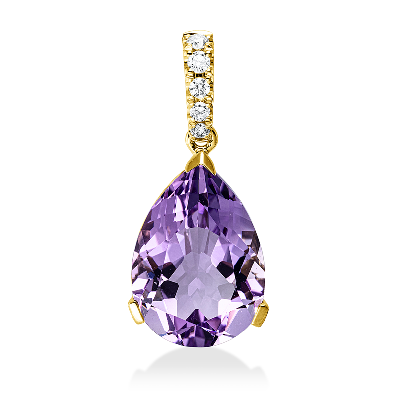 Anhänger 18 kt GG, mit Öse, 5 Brill. 0,11 ct, TW-si, 1 Amethyst 4,70 ct pink