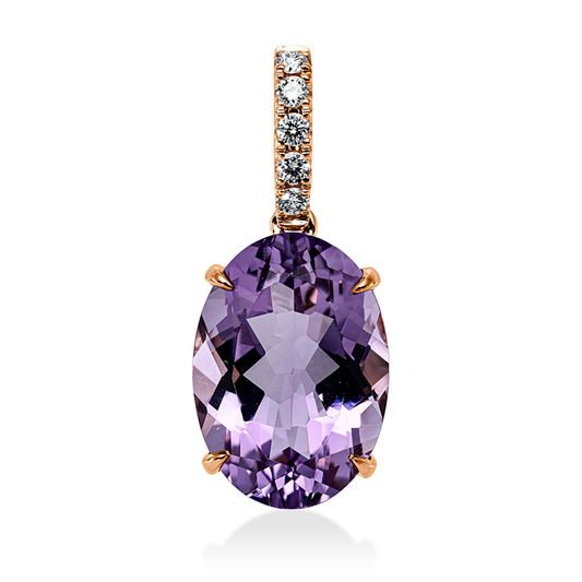 Anhänger 18 kt RG, mit Öse, 5 Brill. 0,10 ct, TW-si, 1 Amethyst 5,70 ct pink