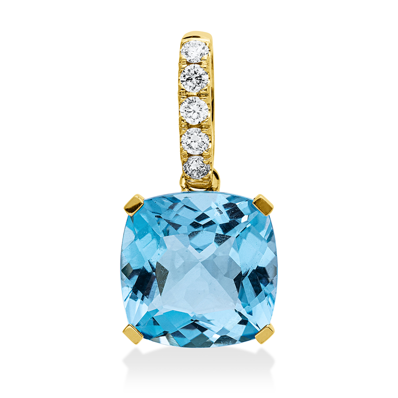 Anhänger 18 kt GG, mit Öse, 5 Brill. 0,10 ct, TW-si, 1 Topas 6,20 ct blau