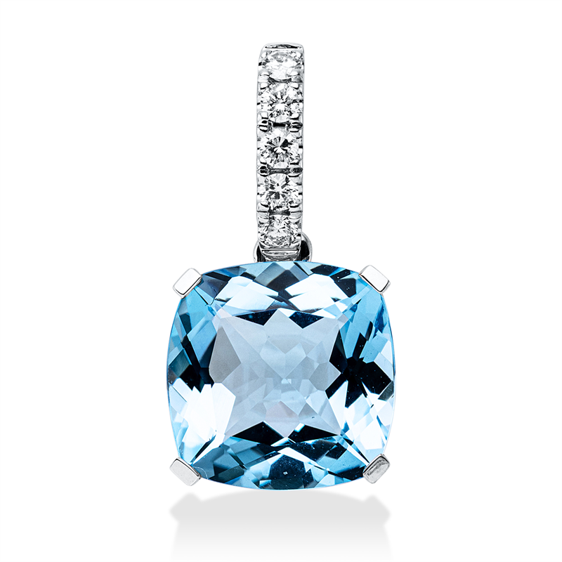 Anhänger 18 kt WG, mit Öse, 5 Brill. 0,12 ct, TW-si, 1 Topas 6,20 ct blau