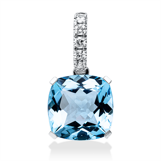 Anhänger 18 kt WG, mit Öse, 5 Brill. 0,12 ct, TW-si, 1 Topas 6,20 ct blau