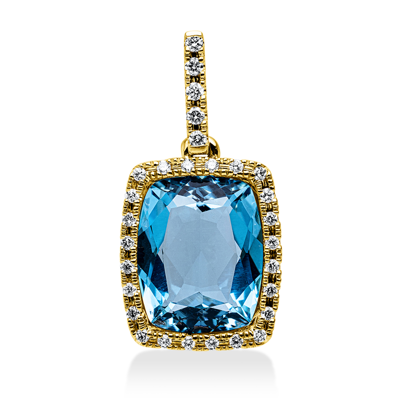 Anhänger 18 kt GG, mit Öse, 29 Brill. 0,13 ct, TW-si, 1 Topas 3,90 ct blau