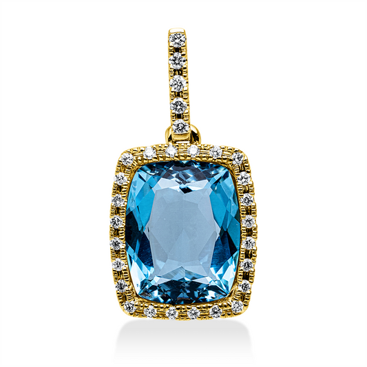 Anhänger 18 kt GG, mit Öse, 29 Brill. 0,13 ct, TW-si, 1 Topas 3,90 ct blau