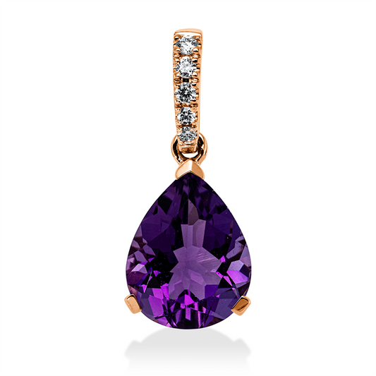 Anhänger 18 kt RG, mit Öse, 5 Brill. 0,06 ct, TW-si, 1 Amethyst 2,30 ct lila