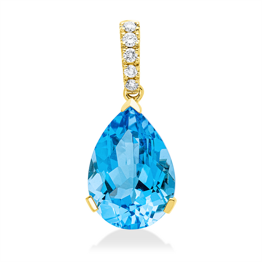Anhänger 18 kt GG, mit Öse, 5 Brill. 0,11 ct, TW-si, 1 Topas 6,70 ct blau