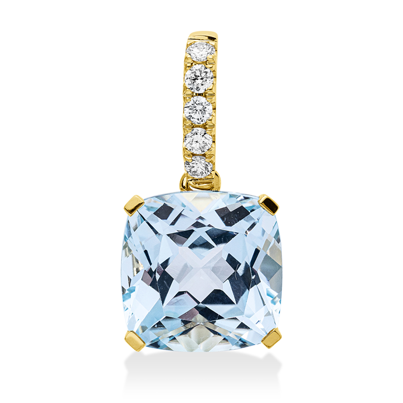 Anhänger 18 kt GG, mit ZÖ, 5 Brill. 0,10 ct, TW, 1 Topas 6,20 ct sky blue