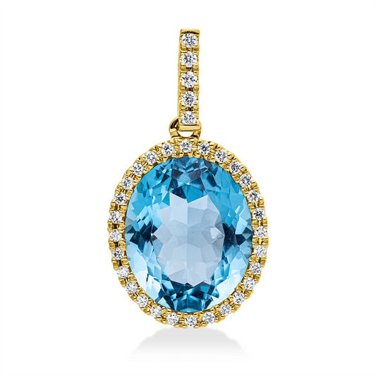 Anhänger 18 kt GG, mit Öse, 33 Brill. 0,15 ct, TW-si, 1 Topas 4,40 ct blau