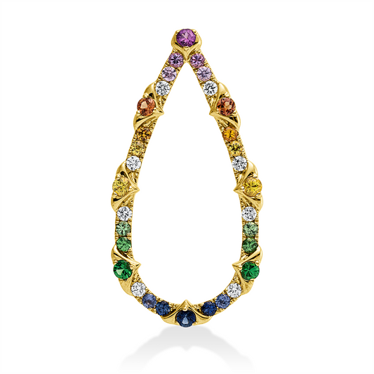 Anhänger 18 kt GG, 8 Brill. 0,34 ct, TW-vsi/si, 24 Saphire 1,82 ct multicolor