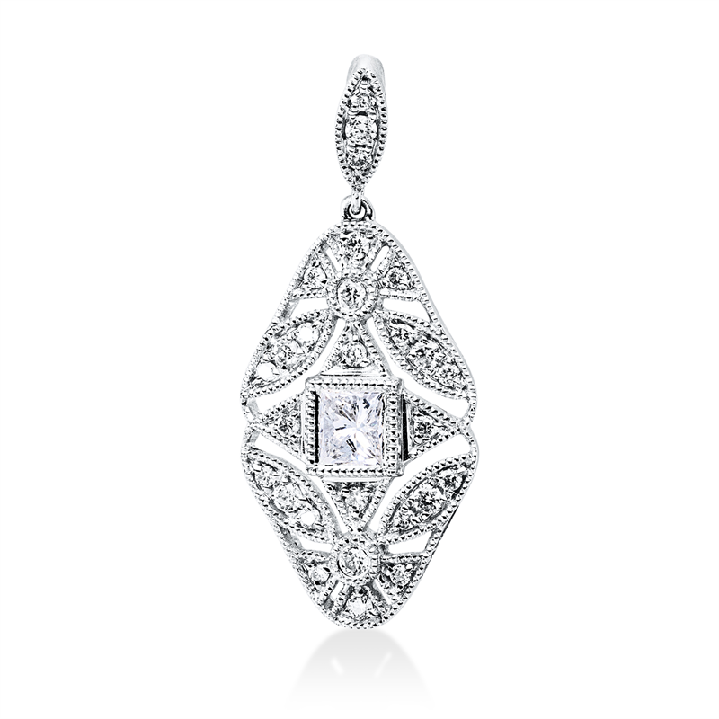 Anhänger 18 kt WG, mit Öse, 1 Princ. 0,15 ct, TW-vsi/si, 27 Brill. 0,13 ct, TW-vsi/si