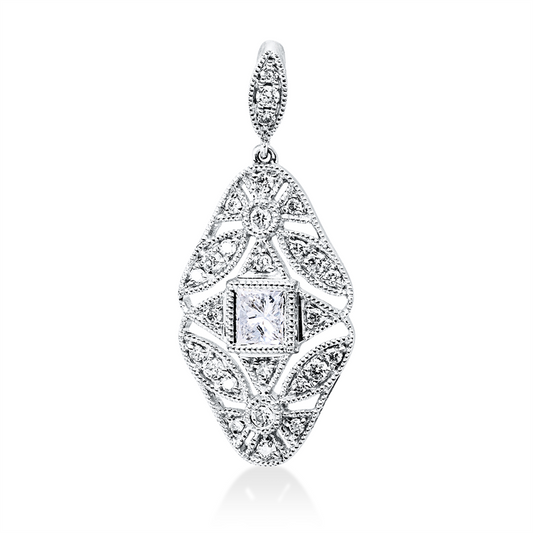 Anhänger 18 kt WG, mit Öse, 1 Princ. 0,15 ct, TW-vsi/si, 27 Brill. 0,13 ct, TW-vsi/si