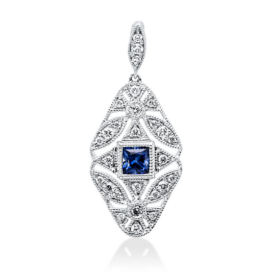 Anhänger 18 kt WG, 27 Brill. 0,13 ct, TW-si/pi, 1 Saphir 0,19 ct blau