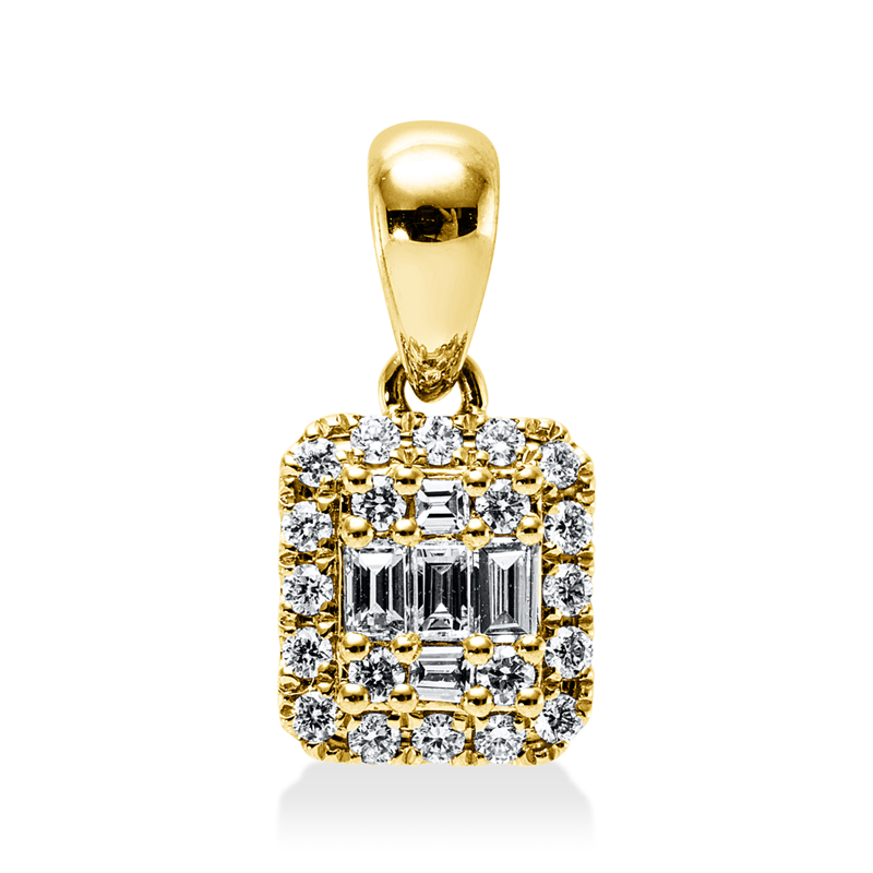 Anhänger 18 kt GG, 5 Bag. 0,10 ct, TW-si, 20 Brill. 0,11 ct, TW-si