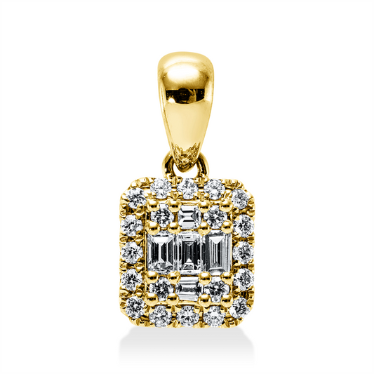 Anhänger 18 kt GG, 5 Bag. 0,10 ct, TW-si, 20 Brill. 0,11 ct, TW-si