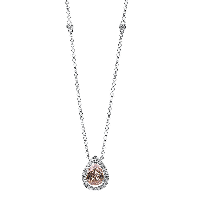 Collier 18 kt WG, 28 Brill. 0,13 ct, TW-si, 1 Tropfen 0,64 ct, braun