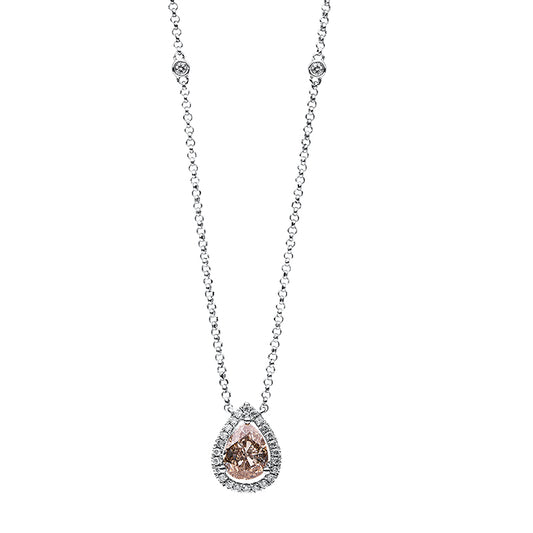 Collier 18 kt WG, 28 Brill. 0,13 ct, TW-si, 1 Tropfen 0,64 ct, braun