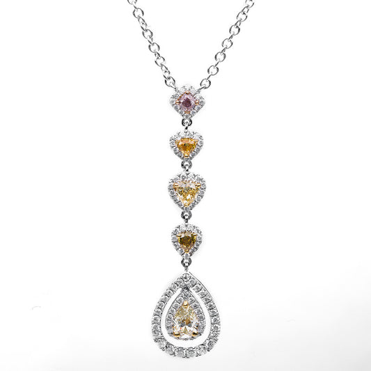 Collier 18 kt WG+GG+RG, 8 Rosen-Schl 0,50 ct, TW-vsi/si, 89 Brill. 0,57 ct, TW-vsi/si, 5 Dia. 0,98 ct, fancy