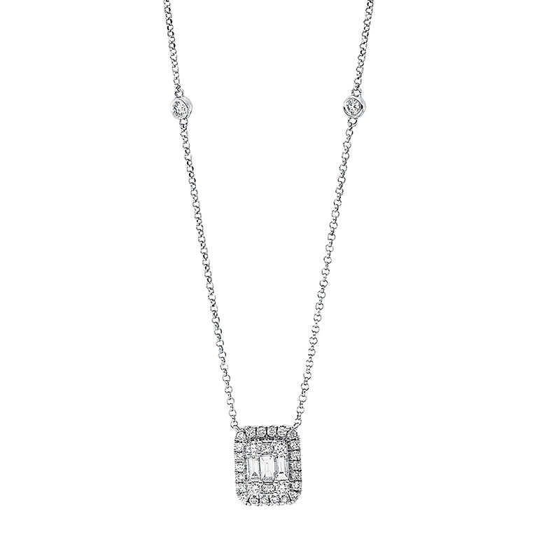 Collier 18 kt WG, 2 Princ. 0,03 ct, TW-si, 3 Bag. 0,13 ct, TW-si, 28 Brill. 0,26 ct, TW-si