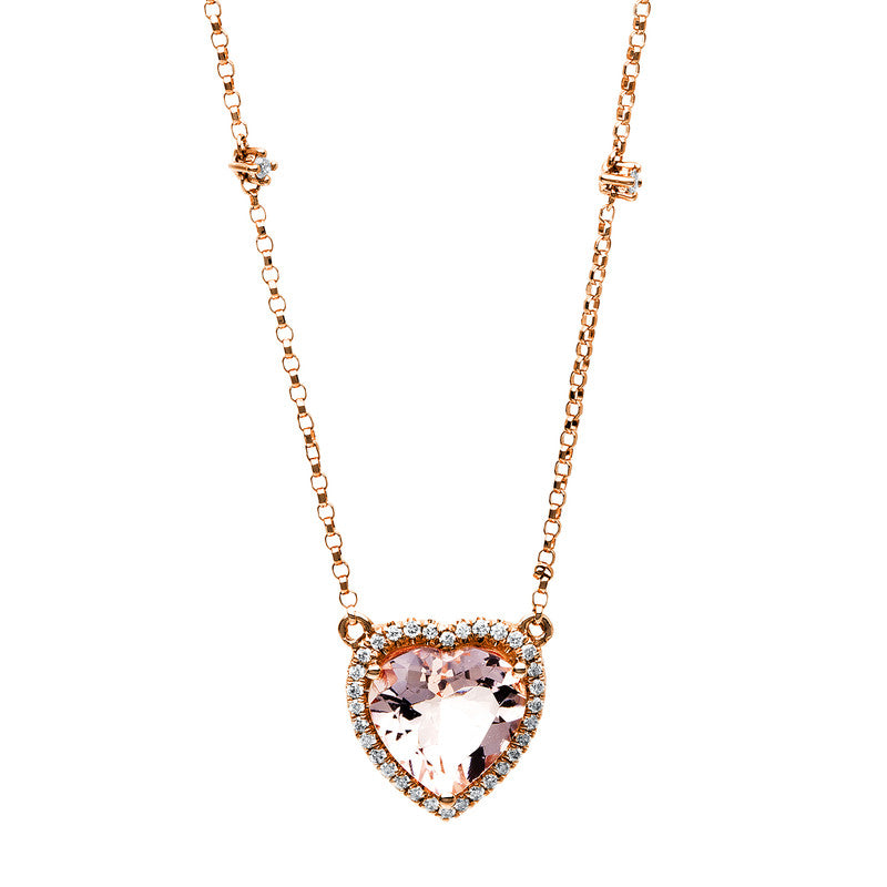 Collier 14 kt RG, 34 Brill. 0,14 ct, TW-si, 1 Morganit 2,06 ct rosé