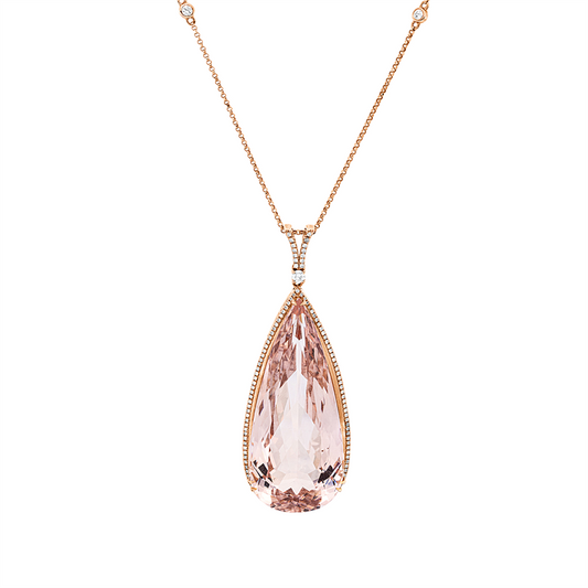 Collier 14 kt RG, mit Öse, 125 Brill. 0,62 ct, TW-si, 1 Morganit 70,10 ct rosé