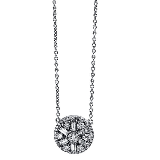 Collier 18 kt WG, 6 Bag. 0,31 ct, TW-si, 42 Brill. 0,42 ct, TW-si