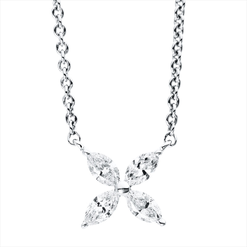 Collier 18 kt WG, mit ZÖ 40,6 cm & 43,2 cm, 4 Nav. 0,27 ct, TW-si