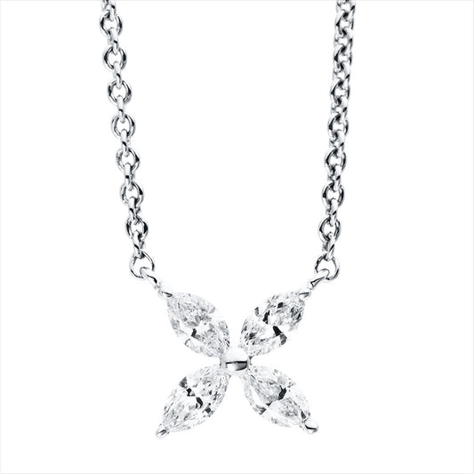 Collier 18 kt WG, mit ZÖ 40,6 cm & 43,2 cm, 4 Nav. 0,27 ct, TW-si