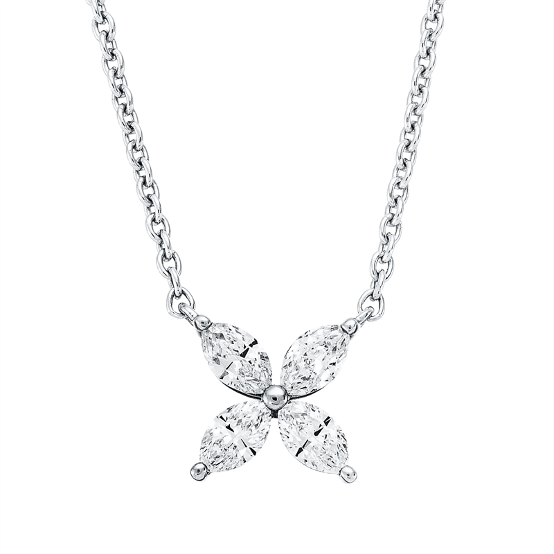 Collier 18 kt WG, mit ZÖ 40,6 cm & 43,2 cm, 4 Nav. 0,30 ct, TW-si