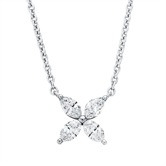 Collier 18 kt WG, mit ZÖ 40,6 cm & 43,2 cm, 4 Nav. 0,30 ct, TW-si